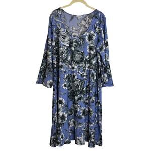 Avenue Womens Midi Dress Size 18/20 Blue Floral Print Stretch Knit Feminine